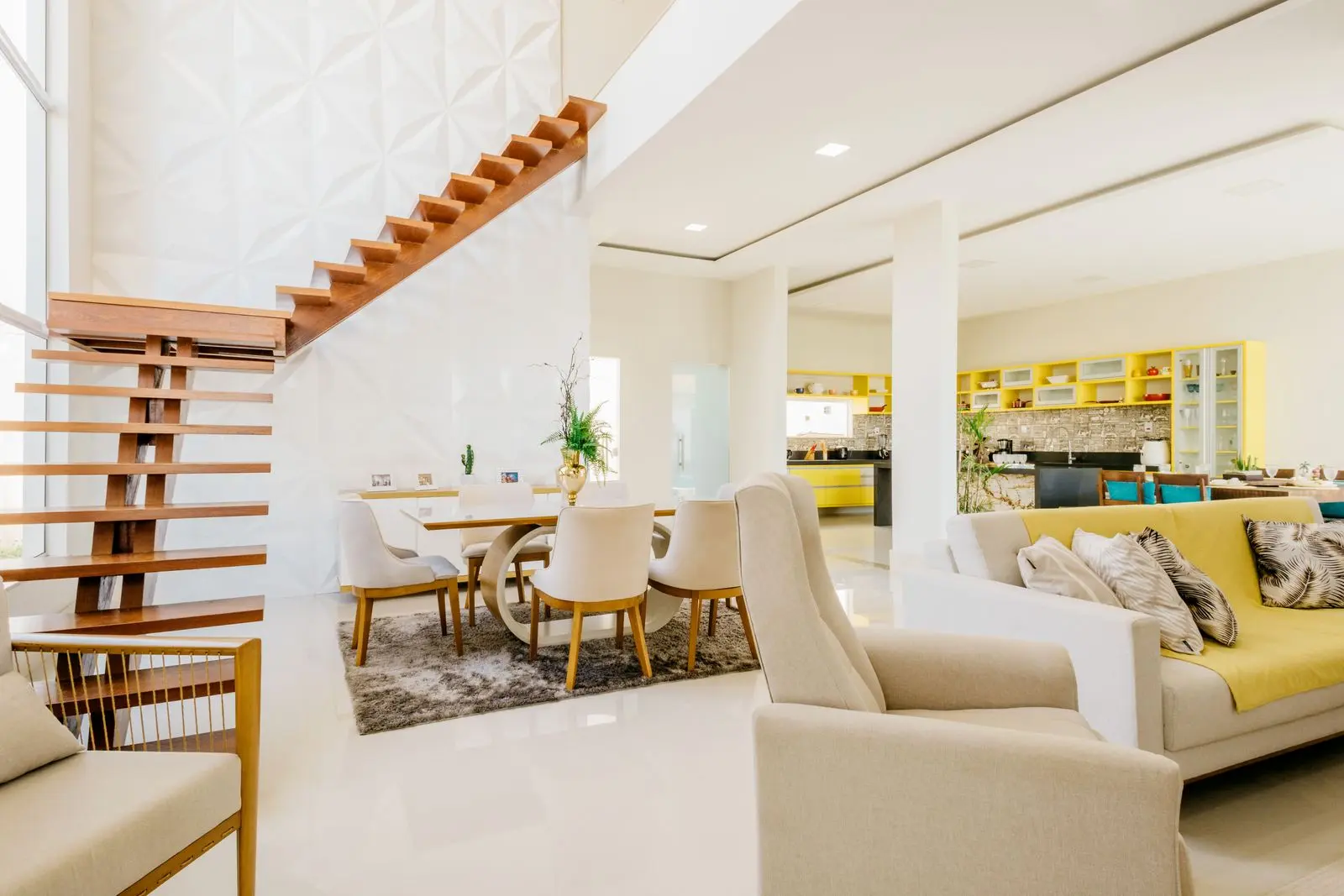 Bright open-plan contemporary living room in a modern home